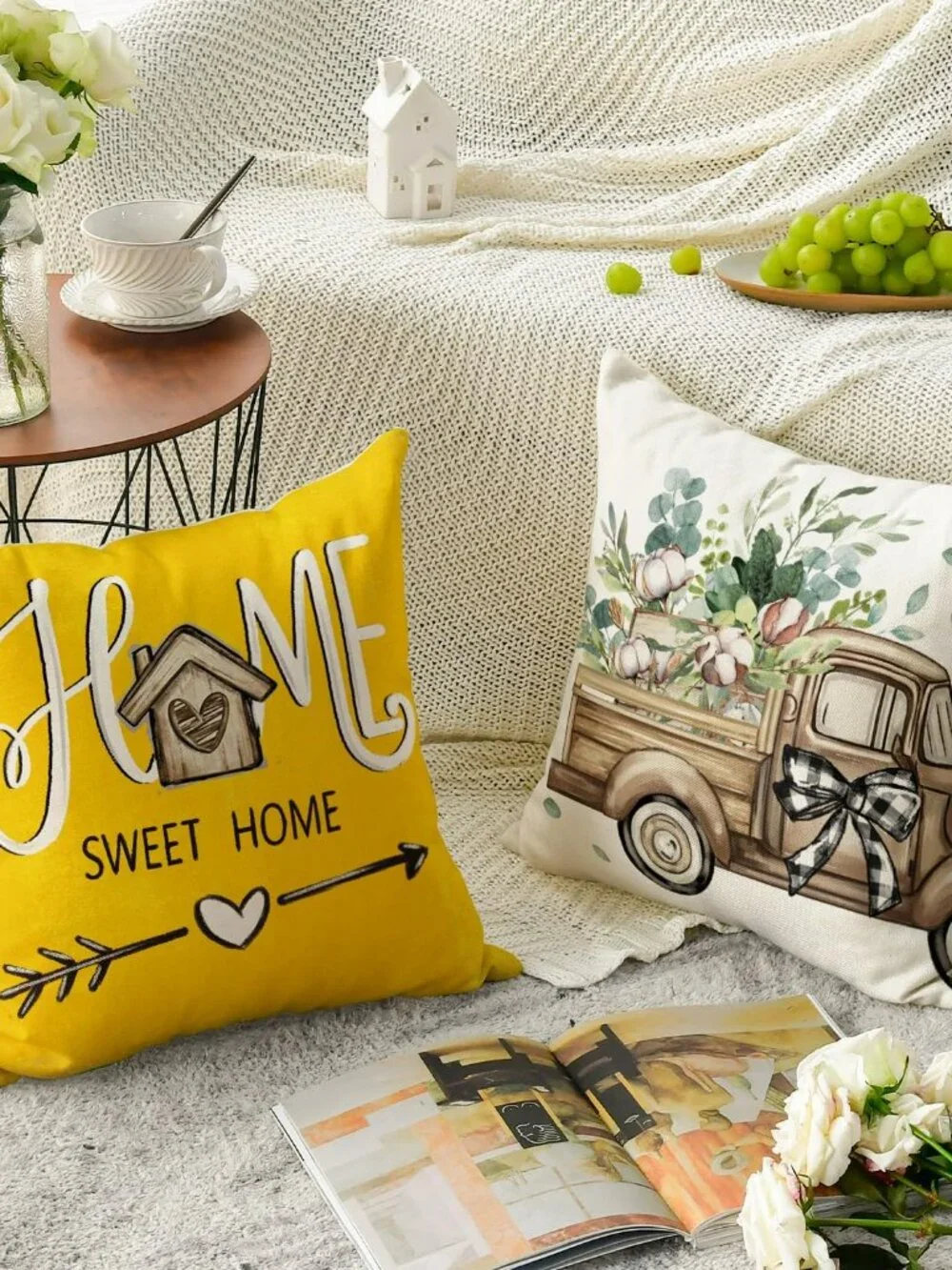 4 Throw Pillow Covers Summer Farmhouse‎ Decor 18x18